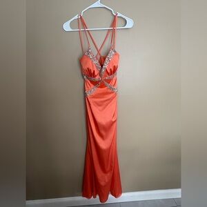 Vintage Sean Couture Y2K Orange/Peach Beaded Prom Dress